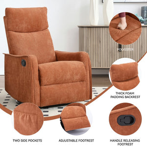English Elm Heat Massage Rocker Recliner with Swivel Base and Vibrating Nodes for Living Room Orange W1803P251882