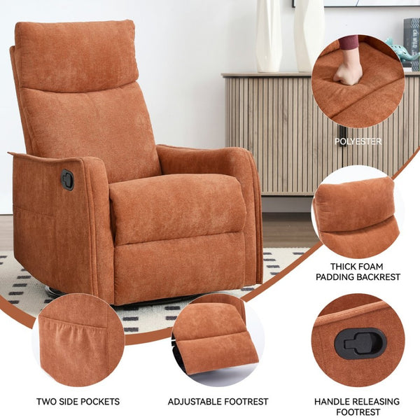 English Elm Heat Massage Rocker Recliner with Swivel Base and Vibrating Nodes for Living Room Orange W1803P251882
