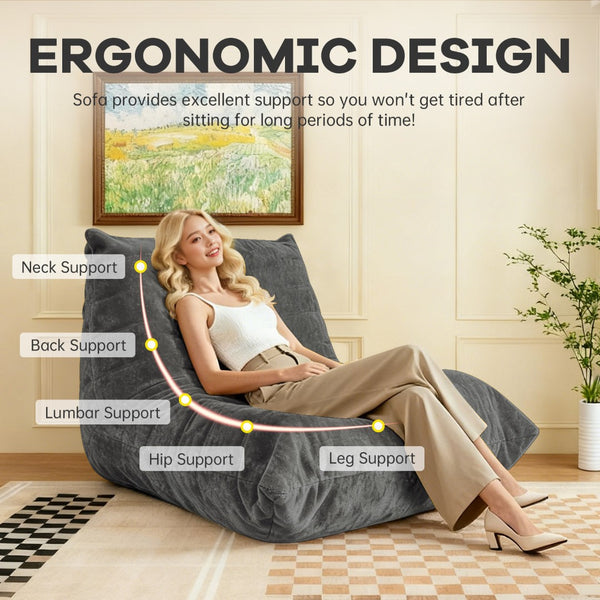 English Elm Ftmmc-huangse Chenille Bean Bag Chair Ergonomic Full Body Support Lounge Seat Warm Grey W3737P423389