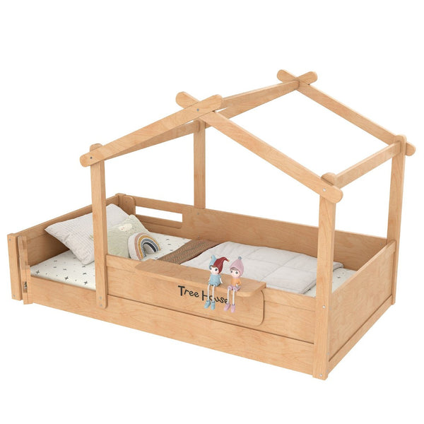 English Elm Twin Low Loft Bed Solid Pine Frame with Built-in Led Lighting and Storage Shelves Natural W1580P396331