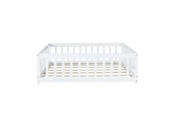 English Elm Twin Solid Rubberwood Floor Bed with Full Perimeter Safety Rails for Toddler Rooms White W504P296786