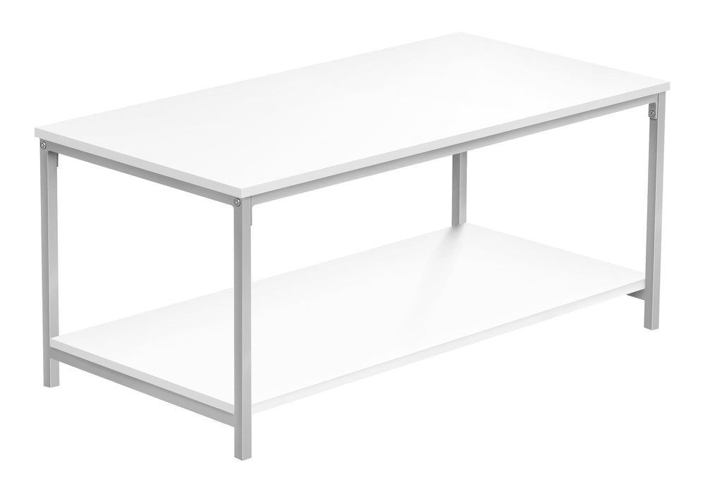 English Elm Coffee Table - Modern Rectangular Accent With Two-Tier Storage, White Laminate & Grey Metal Base B2710P219437