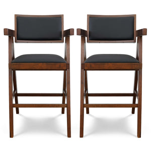 English Elm Ashcroft Furniture - Athena Mid-Century Counter Chair Set of 2 in Black Vegan Leather with Solid Wood Frame & Footrest B183P231267