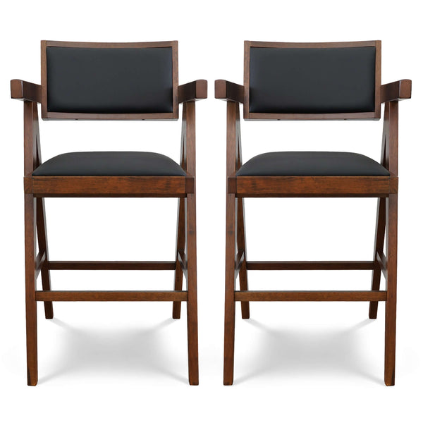 English Elm Ashcroft Furniture - Athena Mid-Century Counter Chair Set of 2 in Black Vegan Leather with Solid Wood Frame & Footrest B183P231267