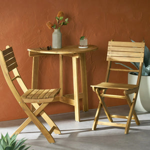 English Elm Christopher Knight Home® - Outdoor 3pc Half-Round Folding Acacia Wood Bistro Set — Space-Saving Slatted Table & 2 Chairs for Small Patios (Weather-Resistant, Handcrafted) Natural 59328.00NTL2_65324.00