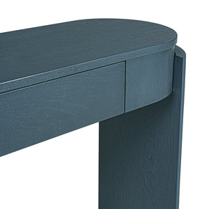 English Elm TREXM Entryway Table with Natural Oak Veneer, Fluted Legs, Oval Top and Two Drawers for Hallway Decor Navy N715P288632M