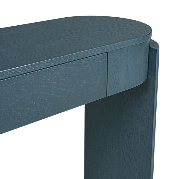 English Elm TREXM Entryway Table with Natural Oak Veneer, Fluted Legs, Oval Top and Two Drawers for Hallway Decor Navy N715P288632M