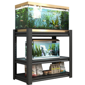 English Elm 20-30 Gallon Aquarium Stand Heavy Duty Steel Three Tier Rack for Home or Office Black W2735P457276
