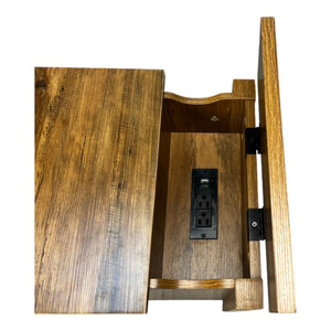English Elm Farmhouse Nightstand with Charging Station and Barn Door Drawer — USB-C, AC Outlets, Compact Storage Antique brown W1412P230409
