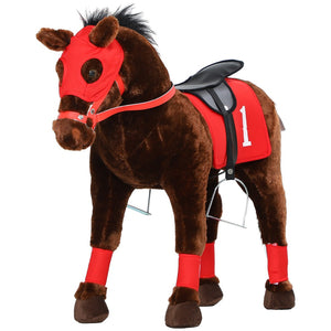 English Elm Qaba Plush Ride on Pony Toy with Saddle Stirrups and Neighing Sound for Kids W2225P249772