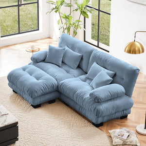 English Elm Cloud Couch Sectional Sofa - Luxurious Chenille 2-Seater With Pillows, Convertible Ottoman & More! W714S01080