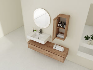 English Elm 60 Inch Wall-Mounted Bathroom Vanity Set With Resin Sink, Soft-Close Drawers & Side Cabinet Storage W999S00357