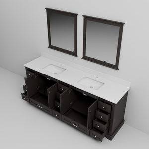 English Elm Espresso Double Bath Vanity 84" W x 22" D with Cultured Marble Top, 14 Drawers, Soft-Close Mirrors B2731S00874