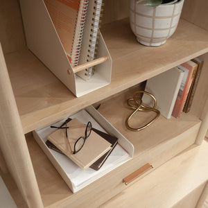 English Elm Library Hutch - Compact Brown Storage Solution With Adjustable Shelves & Hidden Drawer For Home Office B356P367869