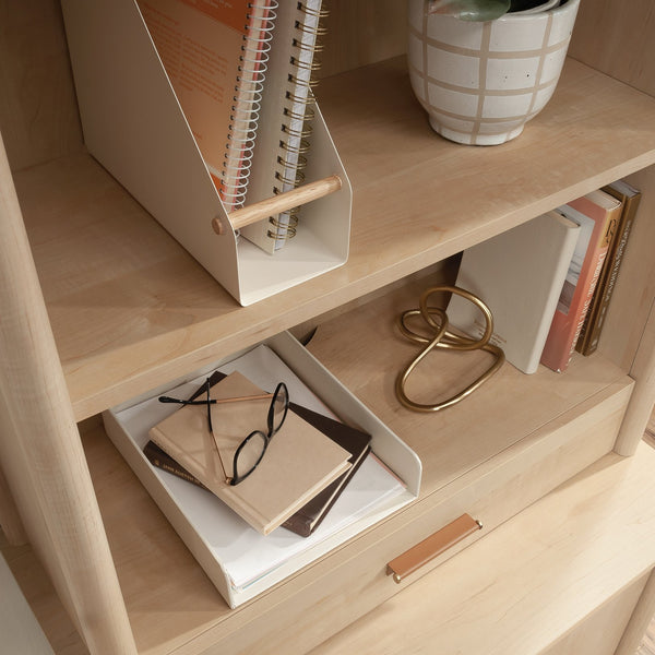 English Elm Library Hutch - Compact Brown Storage Solution With Adjustable Shelves & Hidden Drawer For Home Office B356P367869