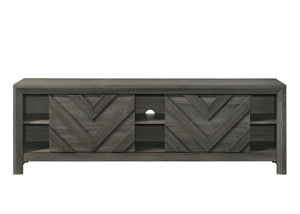English Elm 1pc Rustic Geometric Chevron Entertainment Console TV Stand with Washed Wood Finish and Ample Storage Spaces Gray 18.39 L x 73.99 W x 28.07 H B2741P295484