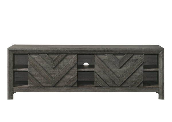 English Elm 1pc Rustic Geometric Chevron Entertainment Console TV Stand with Washed Wood Finish and Ample Storage Spaces Gray 18.39 L x 73.99 W x 28.07 H B2741P295484