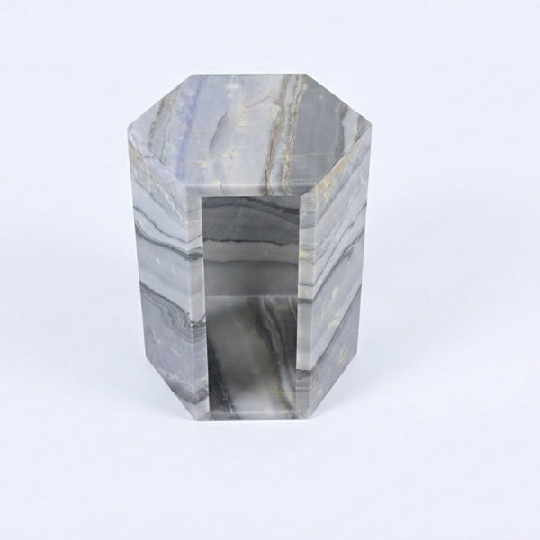 English Elm Genuine Solid Marble Hexagonal Pedestal End Table Polished Stone for Modern Living Blue+Multi W1696P407997
