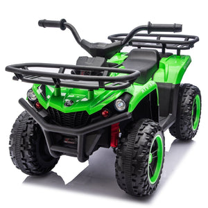 English Elm 24v Dual Motor Kids Atv Ride on with Led Lights Bluetooth Storage Racks Off Road Green W1578P390451
