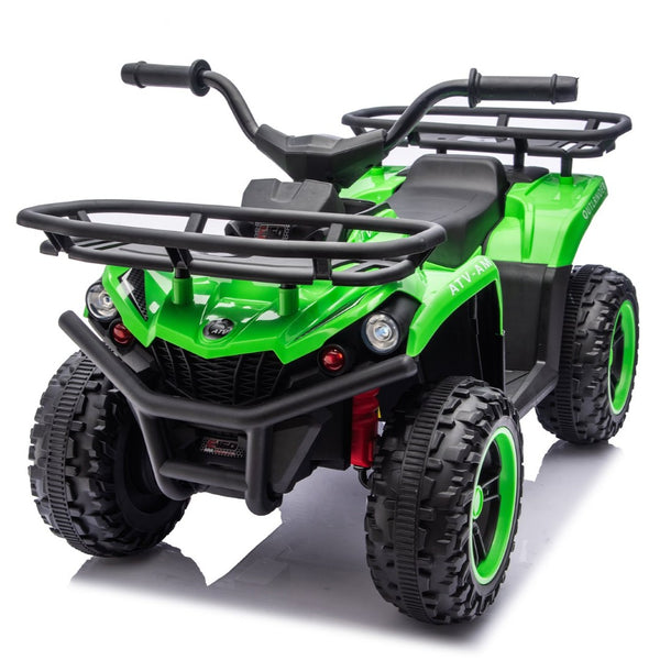 English Elm 24v Dual Motor Kids Atv Ride on with Led Lights Bluetooth Storage Racks Off Road Green W1578P390451