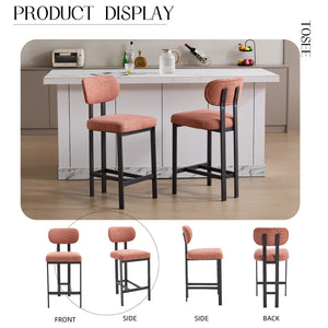 English Elm Bar Stools Set of 2 Upholstered Fabric Seat with Foam Cushion Black Metal Legs Orange W3244P310203