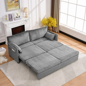 English Elm 73"convertible Corduroy Sleeper Sofa with Usb Port and Side Pocket for Studio Apartments Grey W3373P405036