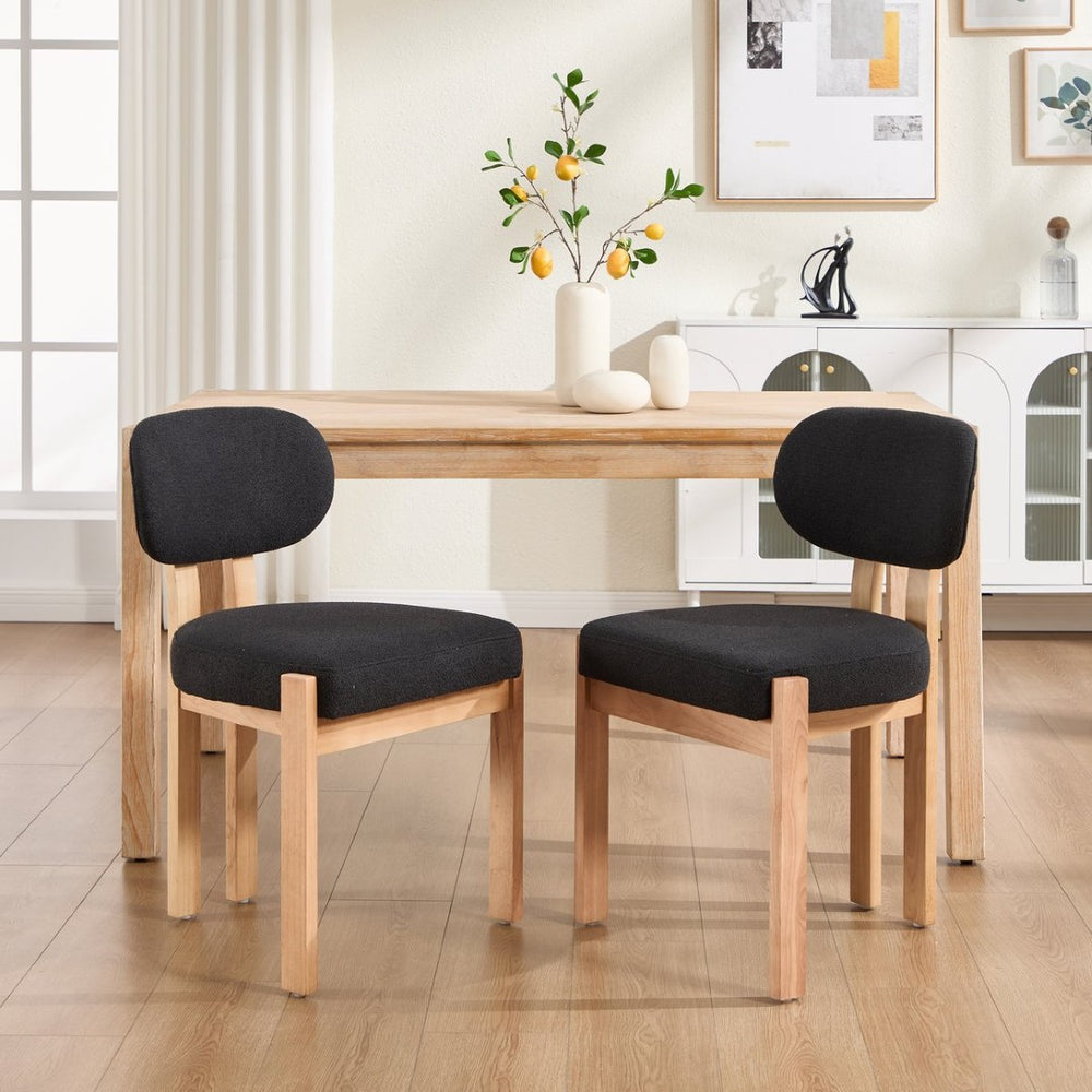 English Elm Wooden Wingback Dining Chairs Chenille Upholstered Set for Farmhouse Kitchen Black W3244P457877
