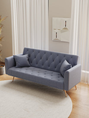 English Elm 71-inch Convertible Loveseat Sofa Velvet Green Pink Beige Blue Gray with Golden Legs, 600LB Capacity, Mid-Century Chic W1658127032