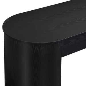 English Elm Storage Writing Desk with Curved Base Open Shelves and Drawers for Home Office Black N757P306285B
