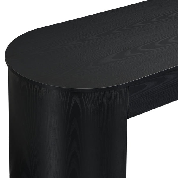 English Elm Storage Writing Desk with Curved Base Open Shelves and Drawers for Home Office Black N757P306285B