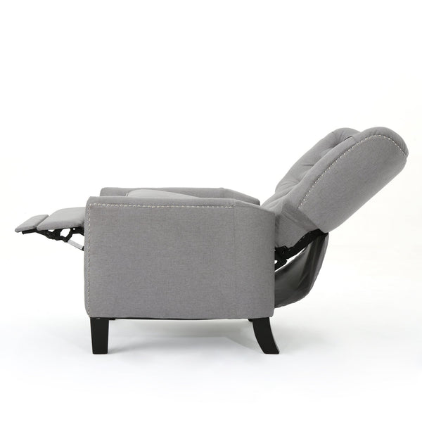 English Elm Christopher Knight Home® - Modern Light Grey Fabric Push Back Recliner with Rivet Accents, Ergonomic Support, Plush Cushioning for Living Room Comfort 61370.00LGRY