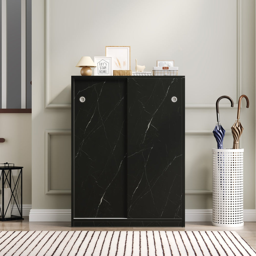 English Elm Marble Large Sliding Door Shoe Cabinet with 6-Tier Storage, Space-Saving Organizer for 30+ Pairs W1320P191415