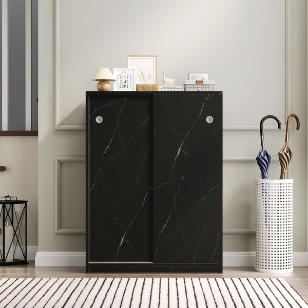 English Elm Marble Large Sliding Door Shoe Cabinet with 6-Tier Storage, Space-Saving Organizer for 30+ Pairs W1320P191415