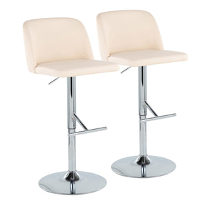 English Elm Toriano Adjustable Swivel Barstools Set of 2 — Cream Faux Leather, Chrome T-Footrest, Modern Comfort B202S01049