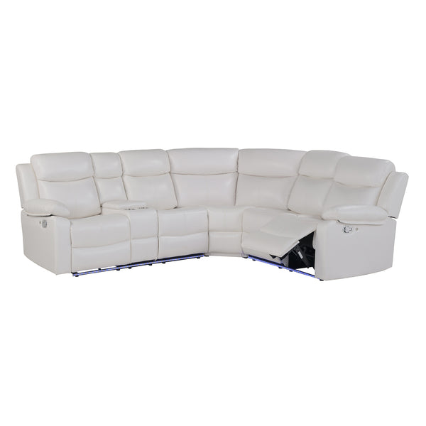 English Elm BLANCHE Plush Upholstered Left Arm Facing Sectional with Pillow-Top Arms, Manual Recline & Console Storage White 51.2 L x 33 W x 25.2 H B201S00381