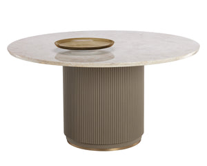 Sunpan Cataldi 59" Dining Table - Elegant Taupe Faux Leather & Polished Beige Marble with Gold Trim Design