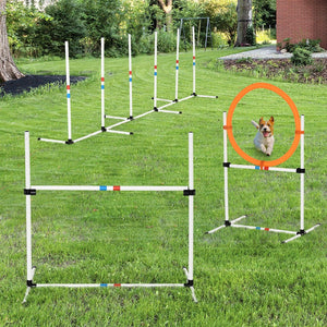 English Elm Pawhut 3Pc Dog Agility Set - Adjustable Hurdle, Hoop & Weave Poles For Fun Fitness & Training! W2225P200582-GIGA
