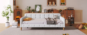 English Elm Twin Upholstered Daybed with Pine Frame and Linen Fabric, Button-Tufted High Sideboard, 79" L Beige N709P266225K