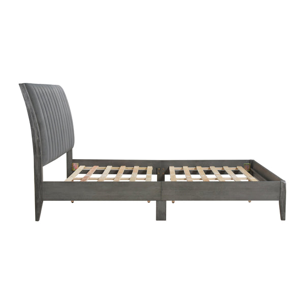 English Elm Modern Queen Platform Bed Dade Collection Gray Velvet Channel-Tufted Headboard, Wood Frame, No Box Spring Required B011P210119