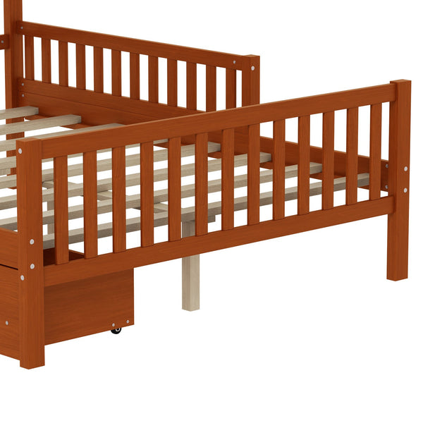 English Elm Full Wood Platform Bed with Headboard, Guardrails & Underbed Storage Drawers – Sturdy Pine Frame, 450LB Capacity Walnut 78.25 L x 18.5 W x 6 H N733P172700D