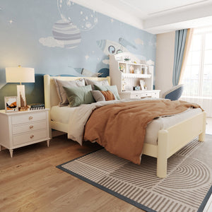 English Elm Queen Platform Bed Frame - Solid Rubberwood Construction, 10 Slats Support, No Box Spring Needed, Stylish Headboard and Under-Bed Storage Space Beige+Natural 63.39 L x 18.7 W x 4.53 H W1716S00023