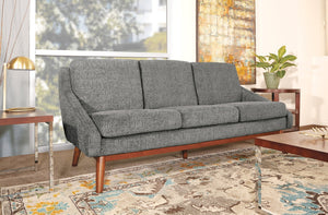 OSP Home Furnishings Mid-century Open Arm Sofa with Coffee Finish Wood Legs and Plush Upholstered Cushions SL4433R-MC4
