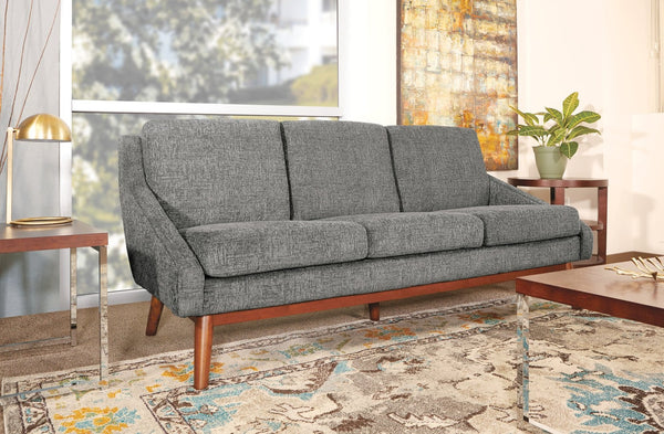 OSP Home Furnishings Mid-century Open Arm Sofa with Coffee Finish Wood Legs and Plush Upholstered Cushions SL4433R-MC4