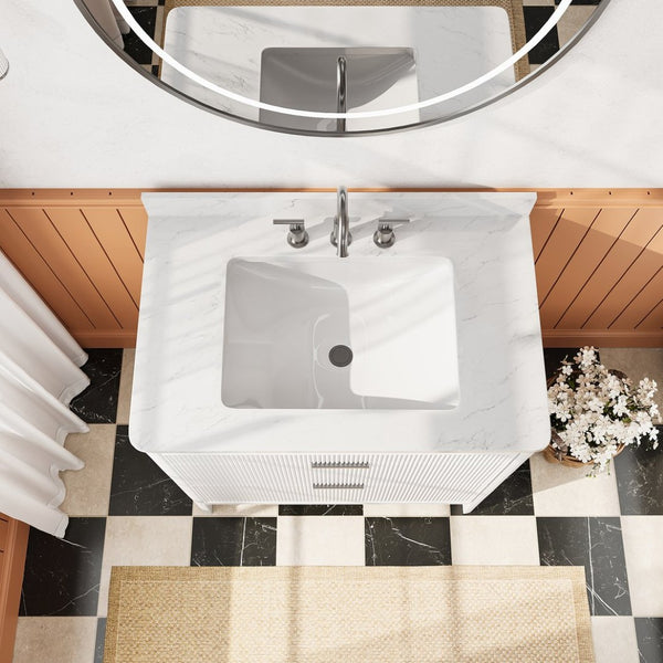 English Elm Fully Assembled 36 Inch White Bathroom Vanity with Carrara Marble Top and Soft Close Cabinet W1826P439634