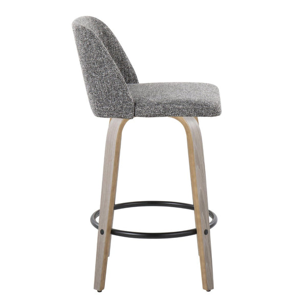 English Elm Toriano 26" Swivel Counter Stool Set Of 2 In Light Grey Wood & Grey Noise Fabric For Modern Spaces B202S00412-GIGA