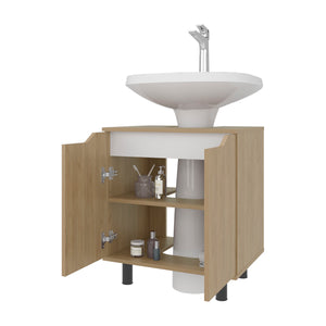 English Elm Under Sink Storage Cabinet with 2 Doors and Shelves — Sleek Oak & Black Wengue Finish for Bathrooms Natural 27.56 L x 25.59 W x 5.12 H B097P395899