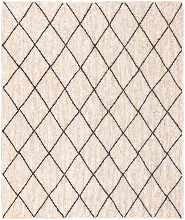 Unique Loom Braided Jute Trellis Hand Braided Solid Rug Ivory and Black, Black 8' 0" x 10' 0"