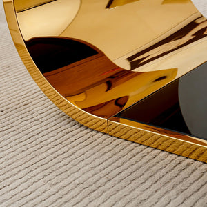 English Elm 57" Gold Stainless Oval Coffee Table with Black Tempered Glass, 2-Tier Storage, Modern Chic Design W3456S00027