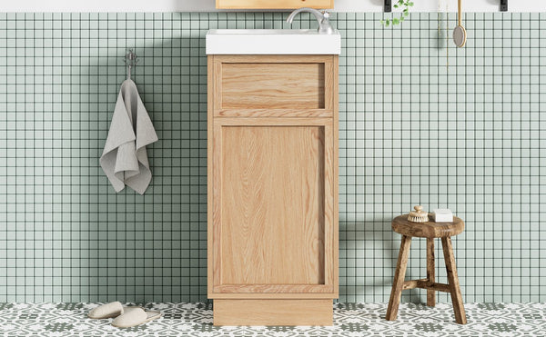 English Elm 15.75" Rustic Bathroom Vanity with Reversible Resin Sink, Soft-Close Door, Adjustable Shelf, Compact Elegance N729P285513N
