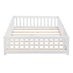 English Elm Twin Pine Wood Floor Bed with Safety Guardrails and Door for Kids Bedroom W495123240